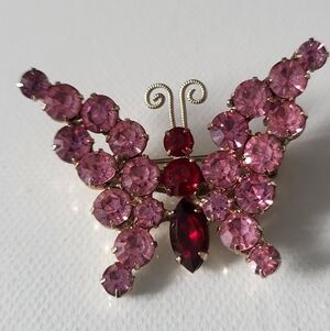 Vintage Juliana Pink and Red Rhinestones Butterfly Brooch